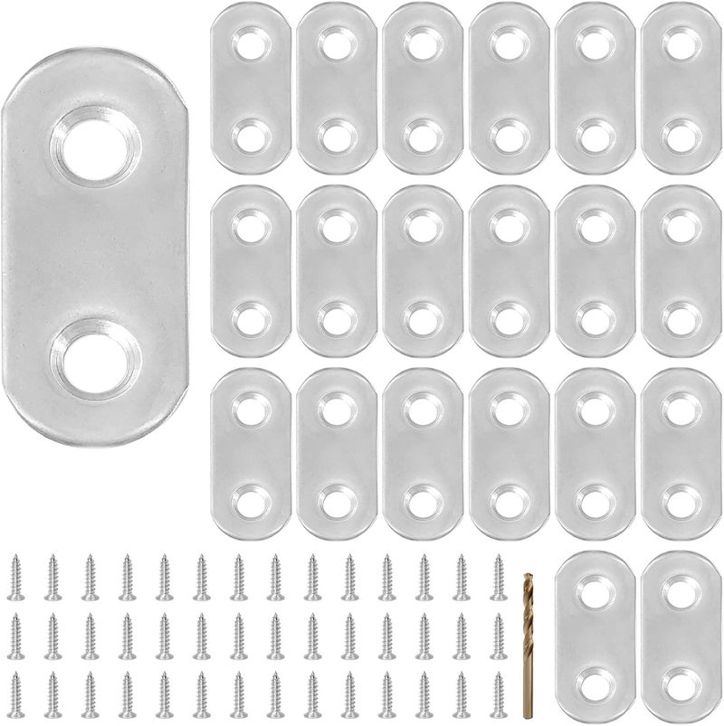 HOUYITOU 21PCS 1.42” x 0.63” Straight Flat Brace, Stainless Steel Sturdy Bracket, Metal Strap for Wood Furniture Chair with 42PCS Screws - Image 1